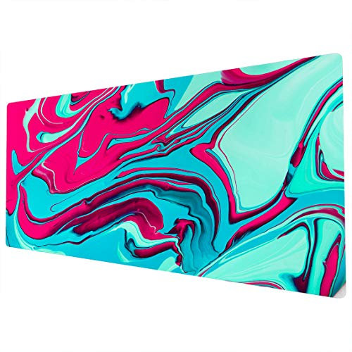 Large Gaming Mouse Mat | Extended Desk Mat | XXL Mouse Pad | 900 x 400 | Blue Pink Marble White