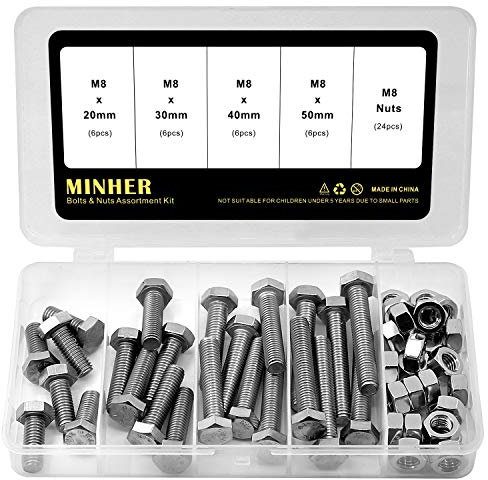 M8 304 Boulon de Sortilège Hexagonal D'acier Inoxydable de Coin Extérieur de, Boulons et écrous Assortiment (20mm 30mm 40mm 50mm)