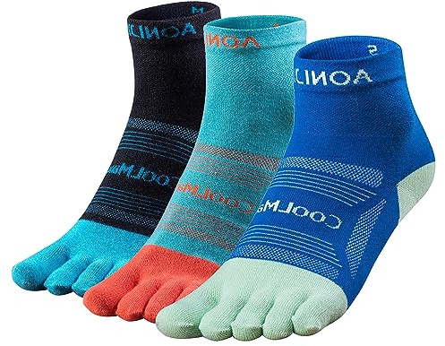 TRIWONDER Calcetines de 5 Dedos Deportes Transpirable Antideslizante Verano para Correr Ciclismo (D - Azul + Azul Claro + Negro - 3 Pares, M)