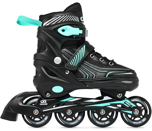 Croxer Optima Pattini in Linea Inline Skates per Bambini e Adulti Regolabili (Black/Mint, 35-38 (21cm-23cm))