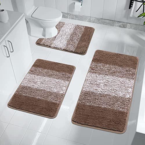 Enyhom Juego de 3 Alfombra Baño Secado Rapido, Alfombrilla Baño Super Absorbente, Suave Alfombrilla Ducha Antideslizante, Lavable a Máquina, Gruesa Alfombra de Baño y Tapete Casa de Banho Forma de U