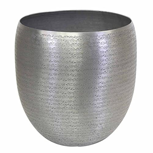 Orientalischer Blumentopf Toledo L 36x37 cm Silber Luxus Metall Übertopf Boho Chic Pflanzkübel Blumen-Kübel rund aus Aluminium mit Hammerschlag ABK602 Casa Moro