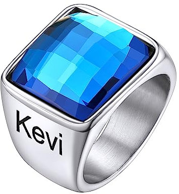 Supcare Damen Ring mit Blau Stein personalisiert Siegelring Gravur mit Text Edelstahl Geburtsstein-Ring Custom Ring Fingerring für Männer Frauen Memorial Silberring für Geburtstag Weihnacht