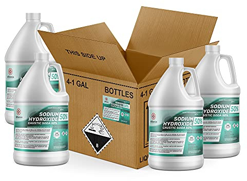 Sodium Hydroxide 50% (Caustic Soda, Lye) - 4 Gallon Case - for Soaps, Paper, Dyes, Cleaning, & Water Treatment - Alliance Chemical