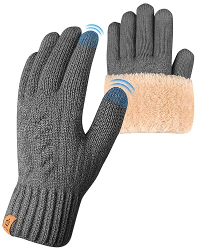 ARFNKIM Guanti invernali con fodera in pile - touch screen guanti caldi elasticizzati per corsa sci ciclismo guida - donna e uomo (grigio)