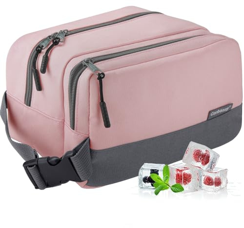 Cerbonny Small Cooler Bag Freezable Lunch Bag, Small Lunch Bag Insulated with Ice Pack, Double Layer Insulated Snack Bag for Work School Trip, Mini Cooler Bag Ideal for Fresh Snacks (Pink Double)