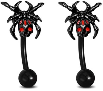 Niaspi Augenbrauenring für Damen und Herren, 16 G, Chirurgenstahl, dunkle Spinnen, Insekten, gebogener Stab, Augenbrauen, Knorpel, Tragus, Bauch, Lippe, Piercing, Schmuck, 2 Stück