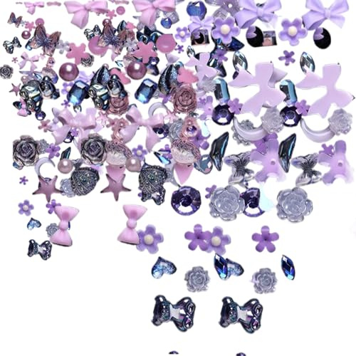 KOLZEMV 200 Pezzi Charm Unghie Accessori per Nail Art 3D Nail Charms Fiocco Ciondolo per Unghie Stile Misto Fiocco Fiore Cuore Decorazione per Nail Art Artigianato Fai-da-te Nail Art Design