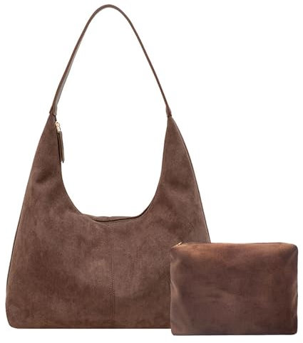 Macayda Handtasche Damen Tote Bag Wildleder Shopper Tasche Damen Groß Vintage Slouchy Hobo Bag Tragetasche Tote Henkeltasche Mädchen (Kaffee)