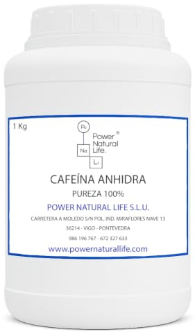 Cafeína Anhidra en Polvo | Power Natural Life | Bote 1 kg | Uso Alimentario, Técnico e Industrial | Compuesto para Formulación | Materia Prima