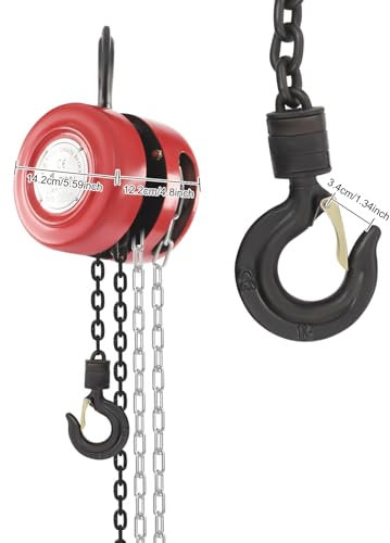 Levkitch 1T Kettenzug handseilwinde mit 1000kg Traglast und 3 m Kettenläng Flaschenzug Seilzug Handkran 360° drehbarer Haken Handkettenzug Kettenblockaufzug für Forst und Werkstatt (Rot, 1T/9.84ft)
