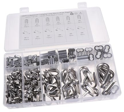 Cabilock 240piezas Anillo De Corazón De Cable De Acero Inoxidable Guardacabos De Acero Inoxidable Juego De Manguitos De Engarce Para Fijación De Cables Proyectos De Bricolaje