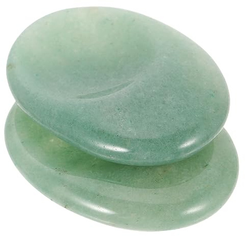 BEBEMOKO 2Pcs Natural Crystal Anxiety Massage Stones Portable Scraping Plate for Face Neck Circulation Stress Oval Shape Green Aventurine for Relaxation Wellness