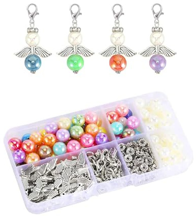 50 Sets Schutzengel anhänger Selber, Selber Machen Engel Charm Mini engelchen Geschenke, Schutzengel Anhänger Schutzengel Schlüsselanhänger charms anhänger perlen engel bastelset