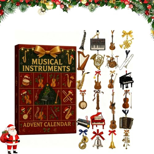 Calendrier de l'Avent 2025 pour instruments de musique, ornement d'arbre musical de 24 jours, calendrier de compte à rebours de Noël, créatif et mignon pour les amateurs de musique (1PC)