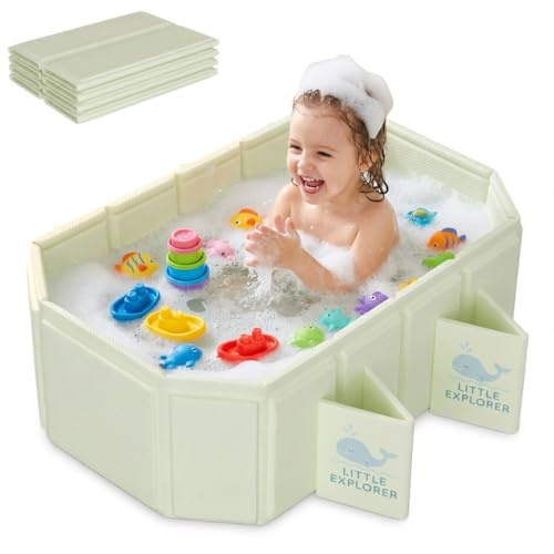 Bañera plegable portátil para bebés de 0 a 6 años, modelo infantil para ducha y viaje, diseño para niños con 4 patas estables y doble drenaje, fácil de guardar, verde