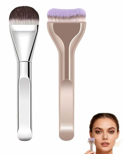 LEEQBCR 2 pezzi pennelli per trucco, fondotinta, pennello piatto, pennello per trucco, ideale per fondotinta cremoso, cipriato o liquido(argento)