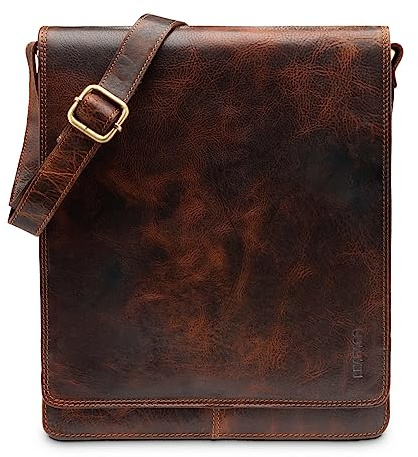 LEABAGS London Umhängetasche Herren Leder – Herrentasche zum Umhängen Echtes Leder 32x26x8 cm Kleine Schultertasche Vintage