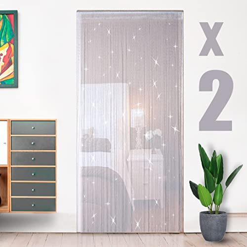 HYSENM 2 Pack Door Curtains 100 x 200cm Fly Screens for Doors, Beaded String Curtain for Doors, Door Fly Screen Curtain for Doorways - White