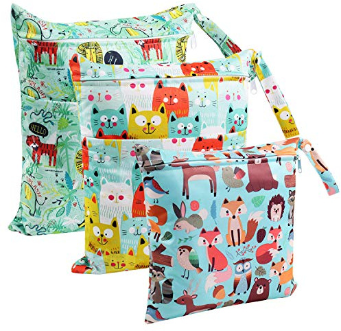 BelleStyle Windeltasche, Wickeltasche, 3 PCS Wetbag Organiser Beutel Naßtasche Baby Wiederverwendbare Wasserdicht Waschbar Reißverschluss groß für Kleinkind Windeln Reisen Gym Strand Pool (Grün)
