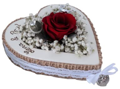 Hochzeit Ringkissen Ringhalter Herz Rose Loveliness rot für Eheringe mit Namen