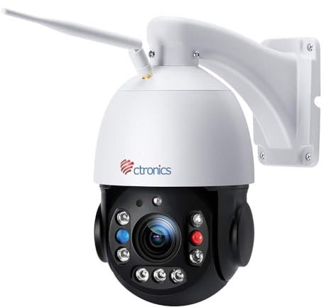 Ctronics 30X Zoom 5MP Telecamera Wi-Fi Esterno Metallo,Videocamera Sorveglianza 5/2,4Ghz e 150M Visione Notturna, Telecamere Rilevazione Umana/Auto Track/Zoom, Bluetooth/PC/Cloud, Metal, IP66 (Bianco)
