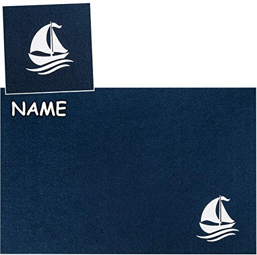 alles-meine.de GmbH 2 TLG. Set: Filz - Unterlage/Platzdeckchen/Platzset & Tischset - Maritim - Segelboot/Boot & Schiff - dunkel blau - inkl. Name - 45 cm * 30 cm - eckig - ..