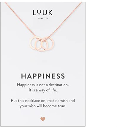 LUUK LIFESTYLE Halskette aus Edelstahl mit Anhänger und HAPPINESS Spruchkarte, Freundschaftskette, Geschenk zum Geburtstag, Damenschmuck, Silber, Gold, Rosé