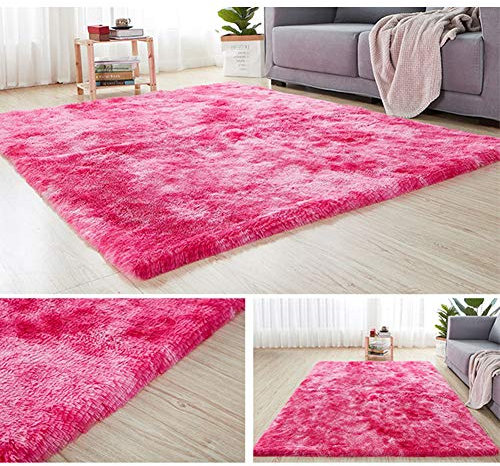 Hiser Shaggy Tappeto per Soggiorno, Moderno Soffice Peloso Ultra Molle Antiscivolo Tappeti Moquette per Interni Divano Camera da Letto Bambino Cameretta (Rosa Rossa,140x200cm)