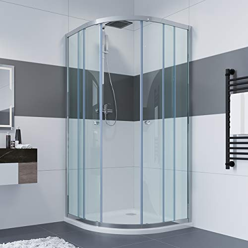 IMPTS Duschkabine Viertelkreis 90 x 90 cm Runddusche Schiebetür, Höhe 185cm