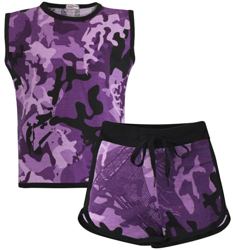 A2Z 4 Kids Flickor Shorts Set 100% Bomull Camouflage - Shorts Set 479 Camo Purple 5-6