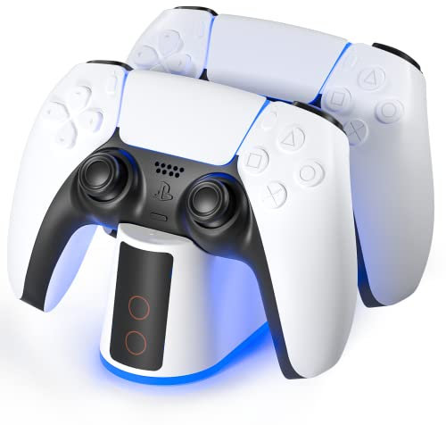 Charger Station for PS5 Controller with Adjustable RGB Light, 2H Fast Charging Dock for Playstation 5 Controller, LED Indicator, Click-in Design, Safe Intelligent Protection for PS5 Controller
