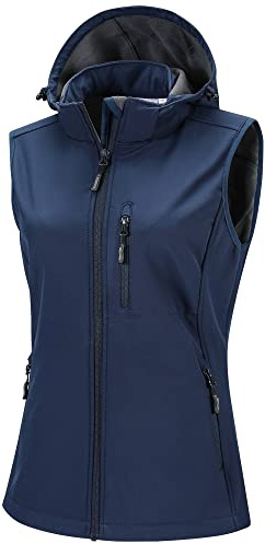 33 000 fot softshell västar för kvinnor med avtagbar huva fleece fodrad ärmlös jacka vattentät vindtät sportväst väst med 5 fickor för ridning löpning vandring