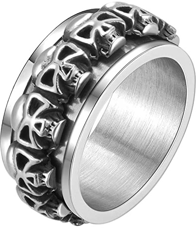 JewelryWe Schmuck Herren-Ring Edelstahl Retro Totenkopf Schädel/Wolf mit Keltischer Knoten Ring Bandring Drehring Biker Fingerringe für Männer Junge Gravur Silber
