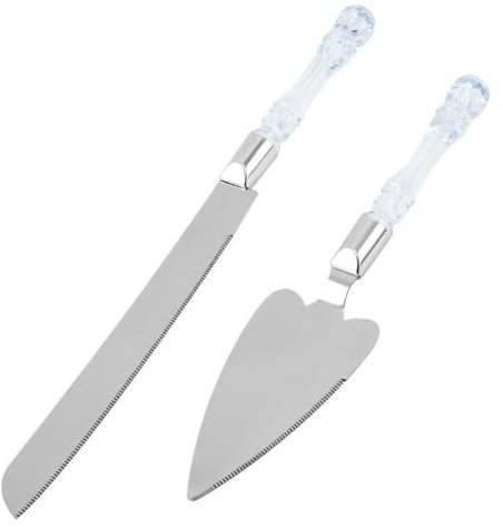 2 Pieces-Creative Cake Shovel Server Two-Piece Stainless Steel Cheese Knife Butter Knife Baking Cake Shovel Pizza Shovel Gift Box Set (Crystal handle silver)