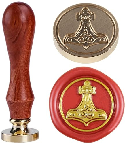 Wachssiegel-Stempel, Hammer von Thor, Wachssiegelköpfe, Hochzeit, 30 mm, abnehmbarer Messingkopf, Holzgriff, keltischer Knoten, Wachsstempel, Siegel für Hochzeit, Baby, Umschlagverpackung, Verpackung