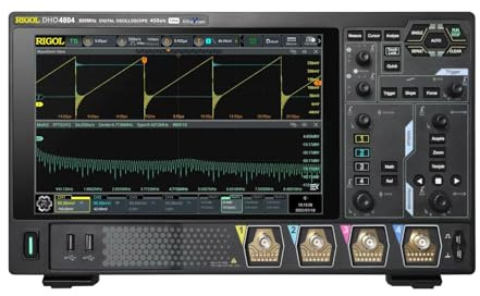 RIGOL DHO4404 Digitaloszilloskop, 4 analoge und 1 EXT-Kanal, 12 Bit, 400 MHz, 4 GSa/s, 1.500.000 wfms/s, 250 Mpts, 18 μVrms Low Noise Floor, 10,1'' Touch-Display, 3 Jahre Garantie.