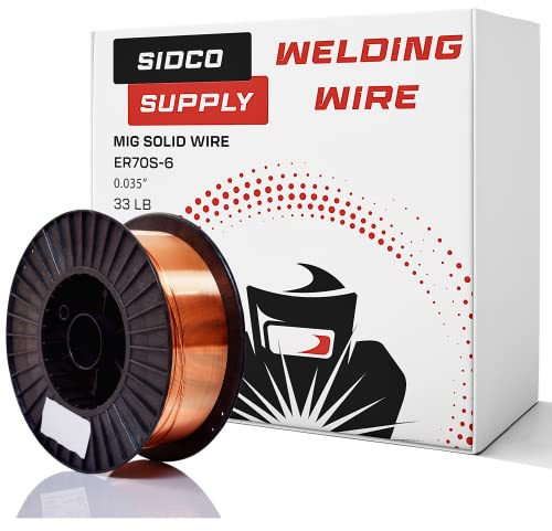 Sidco Supply Solid MIG Welding Wire - ER70S-6-0.035 Inch, 33 LB Spool - Mild Steel MIG Wire with Low Splatter and High Levels of Deoxidizers – Welding Wire MIG, For All Position Gas Welding