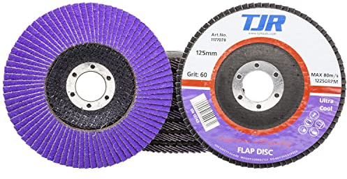 10 unidades de 5 x 7/8 pulgadas de circonio especial con discos abrasivos Ultra Cool, perfil cónico, para moler en frío, apto para INOX y metal, marca TJR (grano 60)