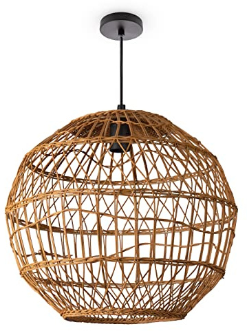 Paco Home Luminaria Suspensión Salón Bohemia Lámparas Cesta Lámpara Colgante Ratán Comedor Lámpara Papel E27, Tipo de lámpara:Lámpara colgante - Tipo 6, Farbe_MuVa:Naturaleza (Ø40cm)