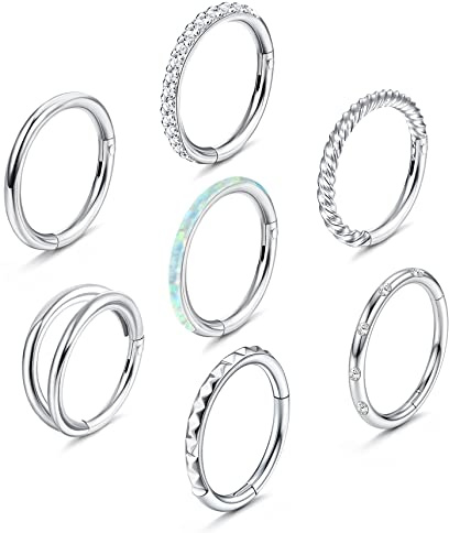 KALVICA 16G/18G Piercing Naso per Donna Uomo Acciaio Chirurgico Clicker Incernierato Segmento Setto Cerchio Conch Trago Piercing Ipoallergenico Daith Septum Lip Cartilagine Orecchino 8MM/10MM