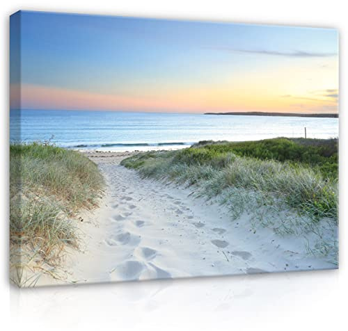 WallArena Leinwand Bilder 60x40 cm | Strand Meer Ostsee Dünen Natur, Leinwandbilder, Bild auf leinwand, Format: 60x40 cm (BxH) - einteilig auf Canvas