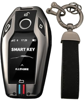 KUNIO Autoschlüsselhülle Passt für BMW Display Key 5er 7er G01 G02 G05 G07 G11 G12 G30 G31 G32 I8 I12 I15 X3 X4 X5 X7 Metallgehäuse Schlüsseletui Schlüsselanhänger B Schwarz