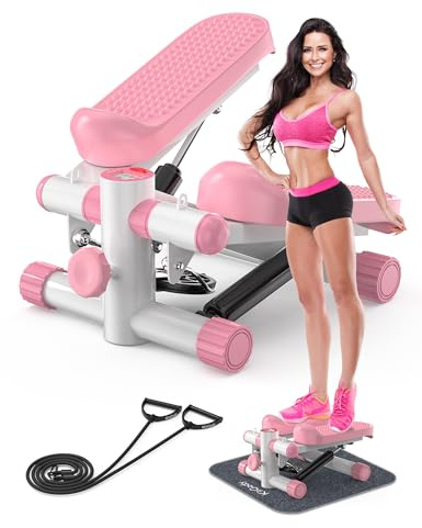 KitGody Steppers for Exercise at Home, Stair Stepper with Resistance Bands 330LBS Capacity, Pink Mini Stepper for Home Full Body Workout