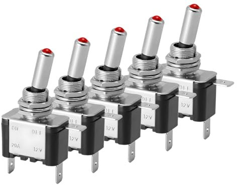 CGEAMDY 5 Pezzi Interruttore a Levetta, On-Off 2 Terminali Rocker Toggle Switch, Interruttore a Levetta Con Cappuccio Impermeabile, Barca Interruttore Fendinebbia LED per per Veicoli Camper Auto