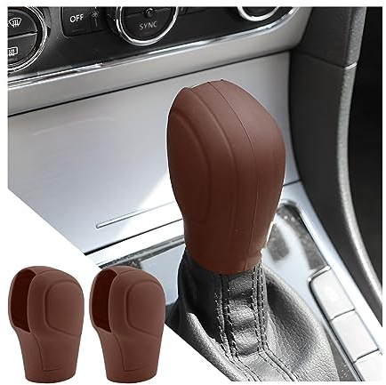 Adunsiaoto 2 Stück Anti-Rutsch Silikon Schaltknaufabdeckung Shift, Universal Auto Schaltknauf Abdeckung, Silikon Auto Schaltknauf Abdeckung Schutz, Autozubehör(Braun)
