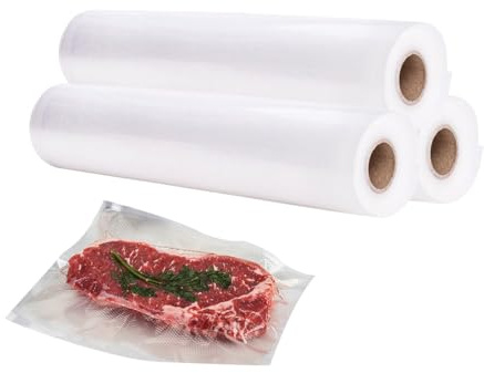 Aililong Bolsas de envasado al vacío, 5 metros por rollo, 3 rollos de 32 x 500 cm, lámina de sellado al vacío para alimentos, sin BPA, rollos de vacío para carne, queso, pescado, verduras, frutas