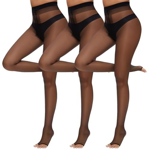 MANZI 3 Pairs Toeless Tights Comfort 10 Denier Ultra Thin Soft Sheer Open Toe Pantyhose Nylons for Women Black M
