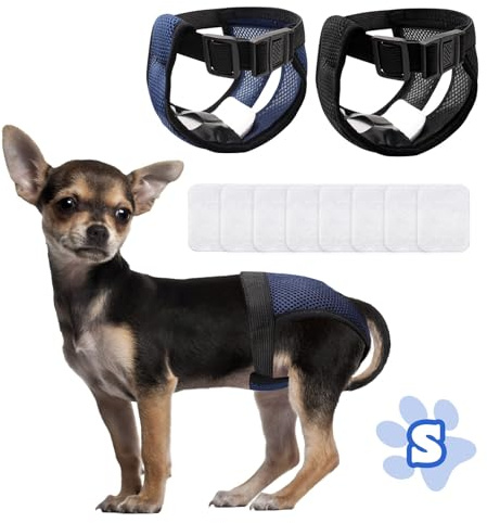 2 Piezas Bragas Perras Menstruales, Pañal Perro Hembra, Pañales Perro Macho Hembra, Pañales para Perros Hembra, Bragas para Perros Celo Hembra Trae 8 Toallas Sanitarias, Reutilizable y Lavable, S