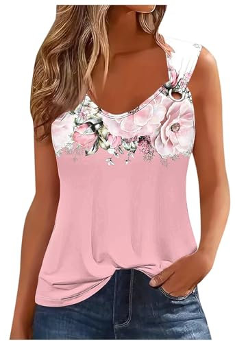 Damen Tank Top Sommer Ärmelloses Shirt Locker Lässige Tank Top Sport Lässige Weste Rundhals Spaghettiträger Tanktops Weste Shirt Tunika Blusentop Oberteile Damen Elegant